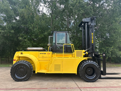 2006 HYSTER H550F 55000 LB CAPACITY DIESEL FORKLIFT PNEUMATIC 172" 2 STAGE MAST FORK POSITIONER DUAL DRIVE TIRES ENCLOSED CAB 6918 HOURS STOCK # BF91891149-TXB - United Lift LLC