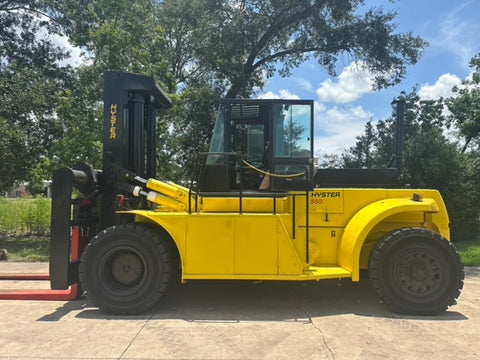 2006 HYSTER H550F 55000 LB CAPACITY DIESEL FORKLIFT PNEUMATIC 124" 2 STAGE MAST SIDE SHIFTING FORK POSITIONER DUAL DRIVE TIRES ENCLOSED CAB 3286 HOURS STOCK # BF91991149-TXB
