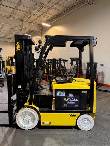 2020 YALE ERC055VGN 5500 LB 36 VOLT ELECTRIC FORKLIFT 88/201" THREE STAGE MAST NON-MARKING TIRES SIDE SHIFTING FORK POSITIONER plumbed 4 ways to carriage 817 HOURS STOCK # BF994229-BUF