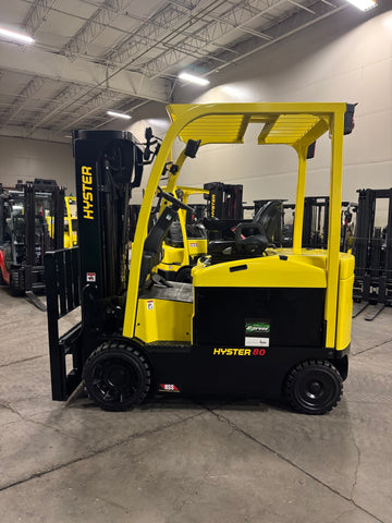 2021 HYSTER E80XN 8000 LB ELECTRIC FORKLIFT CUSHION 95/186" 3 STAGE MAST SIDE SHIFTER 740 HOURS STOCK # BF9156879-BUF - United Lift LLC