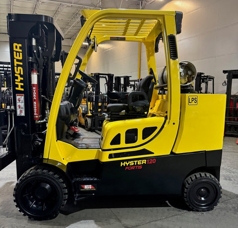 2022 HYSTER S120FT 12000 LB LP GAS FORKLIFT CUSHION 86/163" 3 STAGE FULL FREE LIFT MAST (OPTIONAL SIDE SHIFT or SIDE SHIFTING FORK POSITIONER can be installed) 4 WAY PLUMBED TO CARRIAGE ONLY 1,134 HOURS NON MARKING TIRES STOCK # BF9354889-BUF