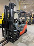 2017 TOYOTA 8FGCU32 6500 LB LP GAS FORKLIFT CUSHION 86/187" 3 STAGE MAST 1455 HOURS SIDE SHIFTING FORK POSITIONER PLUMBED 4 WAYS TO CARRIAGE STOCK # BF9102799-BUF