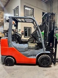 2017 TOYOTA 8FGCU32 6500 LB LP GAS FORKLIFT CUSHION 86/187" 3 STAGE MAST 1455 HOURS SIDE SHIFTING FORK POSITIONER PLUMBED 4 WAYS TO CARRIAGE STOCK # BF9102799-BUF