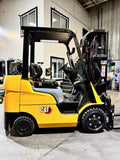 2023 CATERPILLAR/MITSUBISHI FGC25N 5000 LB LP GAS FORKLIFT CUSHION 83/187" 3 STAGE MAST SIDE SHIFTING FORK POSITIONER PLUMBED 4 WAYS TO CARRIAGE 888 HOURS STOCK # BF9115529-BUF